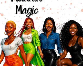 Melanin Magic Clipart | Afrocentric Black Girl PNG Bundle (Digital)