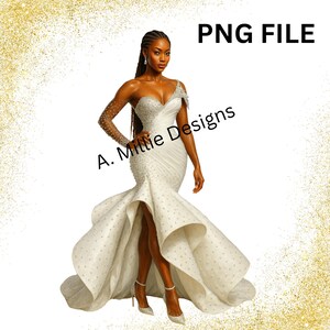 Clipart de novia negra / Ilustración elegante de novia afroamericana, arte de boda con cabello rizado / Descarga digital para invitaciones, pegatinas y planificadores