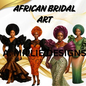 African Bridal Clip Art Bundle | 4 Melanin Bride PNGs | Black Bride Wedding Stickers | Afrocentric Wedding Clipart | Instant Download