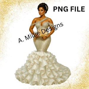 Clipart de novia negra / Ilustración elegante de novia afroamericana, arte de boda con cabello rizado / Descarga digital para invitaciones, pegatinas y planificadores