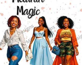 Melanin Magic Clipart | Black Girl PNG Bundle, Afrocentric Art (Digital)