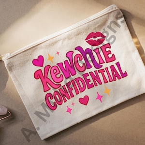 Kewchie Confidential PNG | 面白い化粧ポーチのデザイン | すぐにダウンロード | セクシーな女性らしいデジタルグラフィック | 化粧ポーチのSVGクリップアート