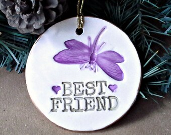 Ceramic Christmas Ornament  edged in gold Best Friend