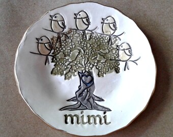 ChristmasMIMI Family tree with 5 Birdies Ceramic Trinket Bowl Mothers day   Wholesale  available