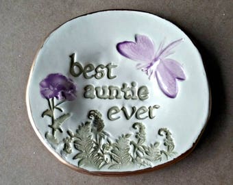 Ceramic AUNTIE Trinket Dish Ring Bowl  edged in gold  Mothers day   Wholesale  available