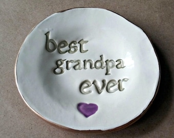 Ceramic Trinket Dish for GRANDPA  Fathers Day Gift Change dish Catch All Coin holder dish for Dad edged in gold best papa ever