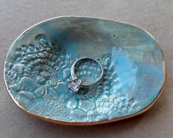 Ceramic Ring Dish  Ring Bowl Ring holder Sea Green and Rustedged in gold   Wholesale  available