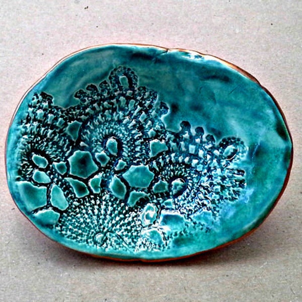 Lace Ring Dish Ring Bowl Ring Holder Ceramic jewelry Dish malachite green edged in gold   Wholesale  available