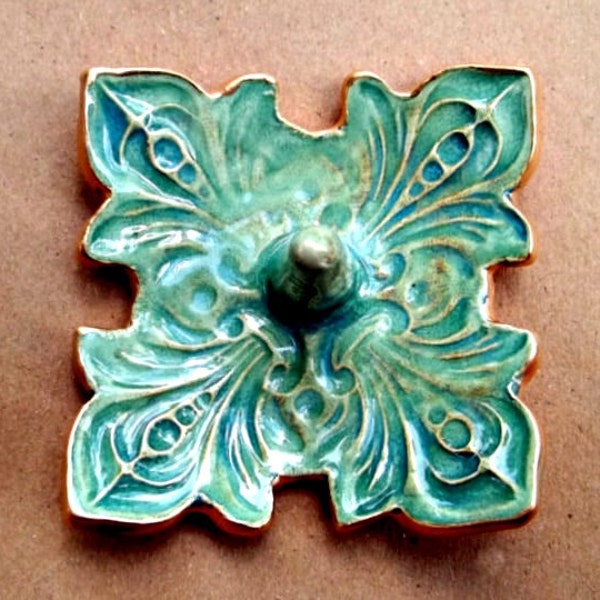 Ceramic Ring Holder Bowl fleur de lis Sea Green with gold edging   Wholesale  available