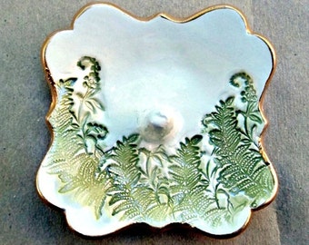 THREE Tiny Ceramic Ring Bowl Ring Dish Ring Holder Peacock green edged in gold 2 12 inches round Wholesale available