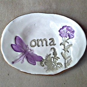 Ceramic OMA Trinket Dish Ring Dish  edged in gold  Mothers day