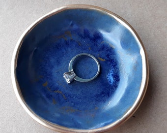 Ceramic Denim Blue Ring Bowl edged in gold 3 3/4 inches round   Wholesale  available