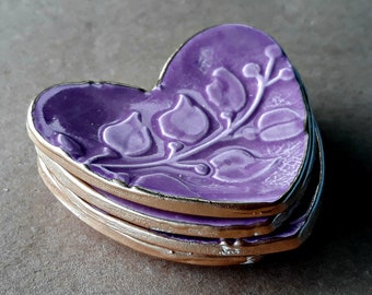 Lavender Ceramic Heart Ring Dishes  2 1/2 inches wide wedding favor shower favors With Gold Edge  2 1/2 inches  itty bitty