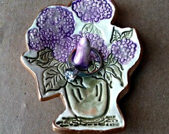 Ceramic Hydrangea Ring Holder  Ring Dish with Gold edging