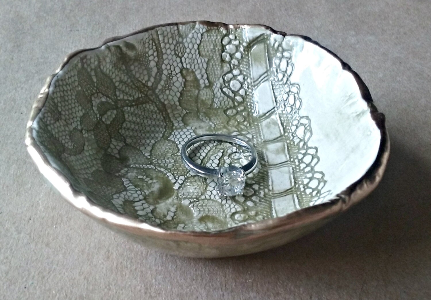 Ceramic Ring Bowl jewelry dish Sage Green edged in gold Etsy