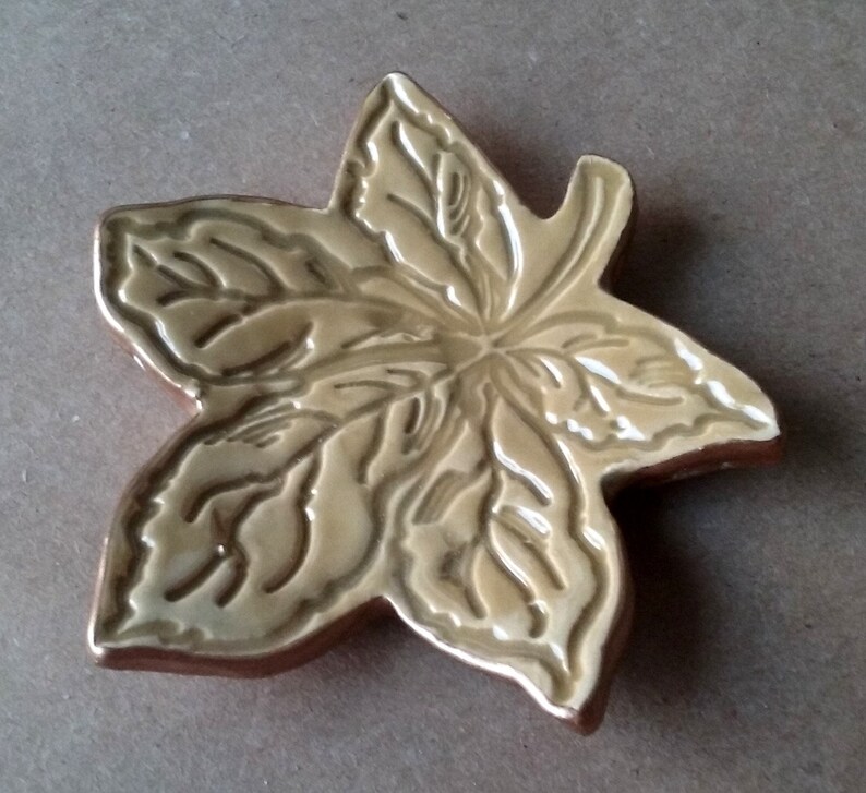 Three Ceramic Ring Dishes Ring Holders Ring bowls Fall Leaves edged in gold Mustard Yellow Wholesale available