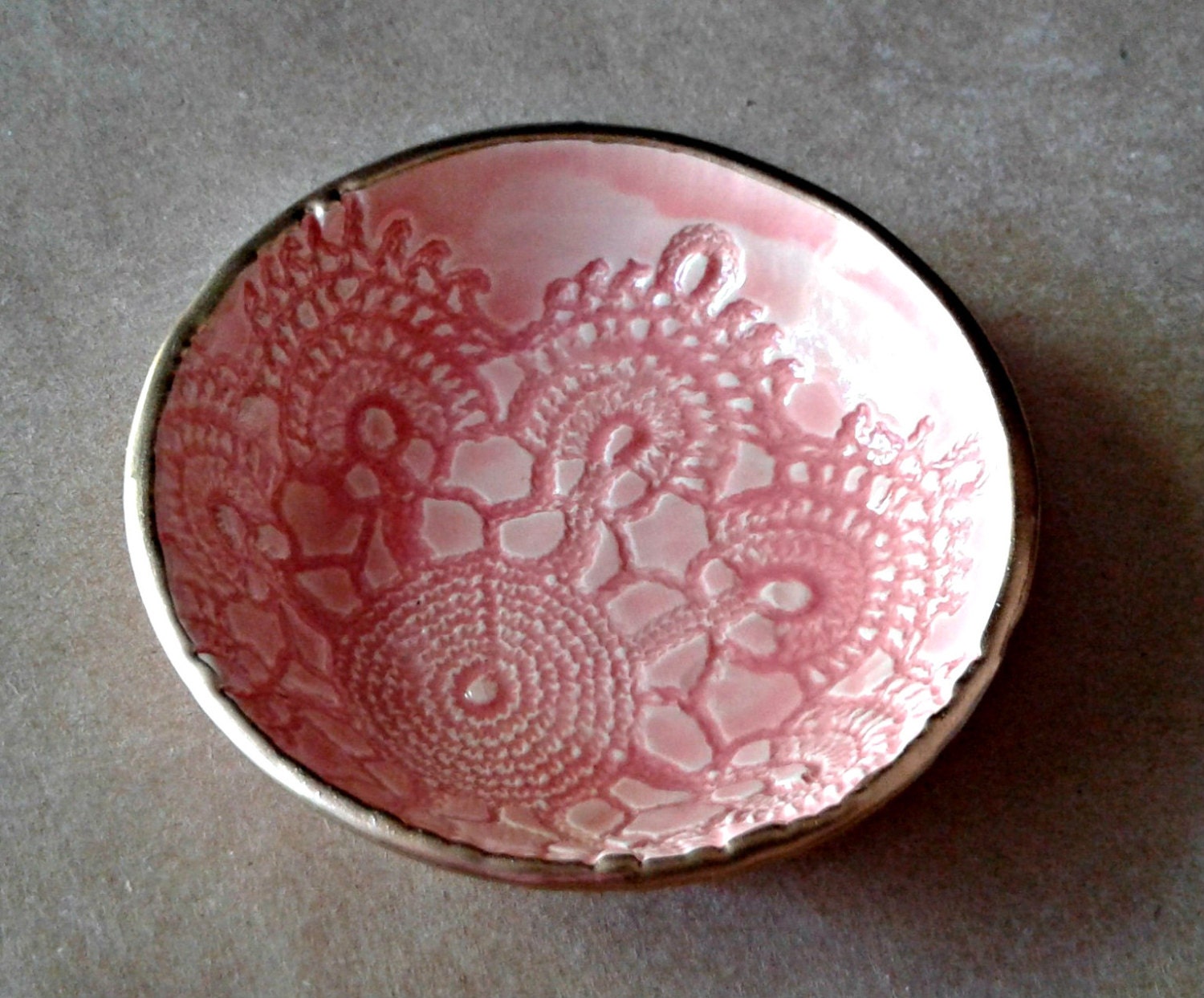 Ceramic Ring Bowl Trinket Bowl Coral Lace Gold Edged Wholesale Etsy UK