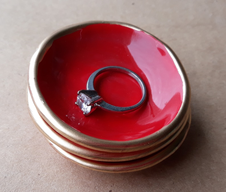 THREE Tiny Ceramic Ring Bowl Ring Dish Ring Holder Deep Red Etsy UK