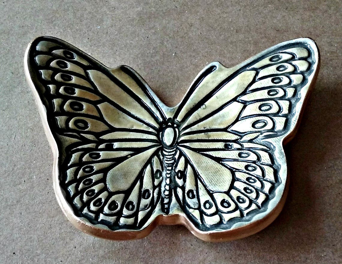 Ceramic Butterfly Ring Dish PaleYellow edged in Gold Etsy