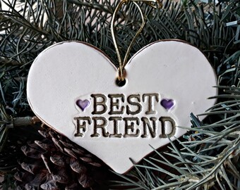 Cermic Best friend Heart Christmas  Ornament valentines day gold edged