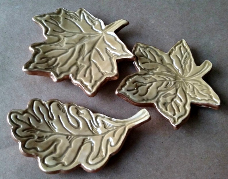 Three Ceramic Ring Dishes Ring Holders Ring bowls Fall Leaves edged in gold Mustard Yellow Wholesale available