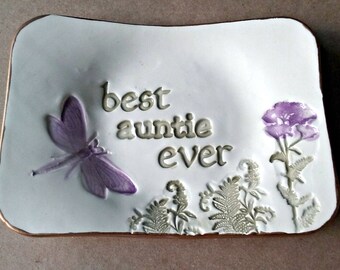 Best AUNTIE Ceramic Trinket Dish edged in gold  Mothers day   Wholesale  available