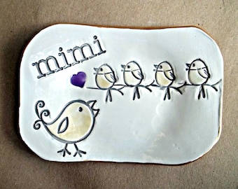 Ceramic MIMI Trinket  Dish with 4 birdies   Wholesale  available