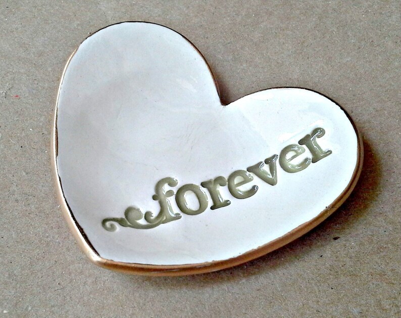 Ceramic Forever Heart Ring Holder Bowl white with gold edging Wholesale available image 1
