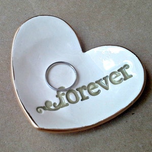 Ceramic Forever Heart Ring Holder Bowl white with gold edging Wholesale available image 2