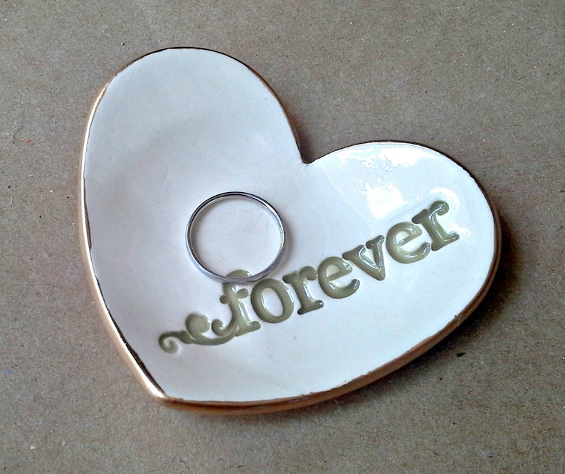 Ceramic Forever Heart Ring Holder Bowl white with gold edging Wholesale available image 2