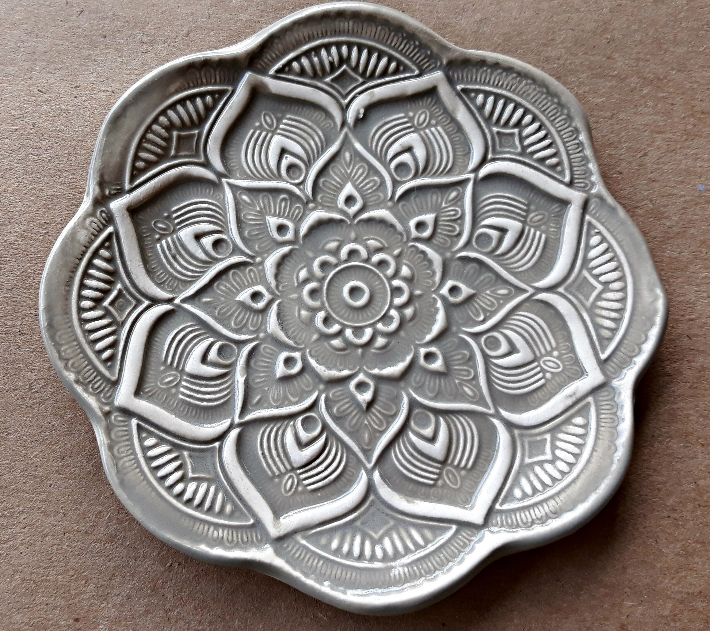 Ceramic Spoon Rest Soap Dish Trinket Dish Taupe Gray Mandala | Etsy