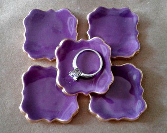 FIVE  Ceramic ring bowls TINY Purple edged in gold   Wholesale  available