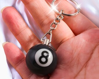 Vintage Style 8 Ball Keychain, Mini Billiards Ball Keyring, Unique Gift for Him or Her