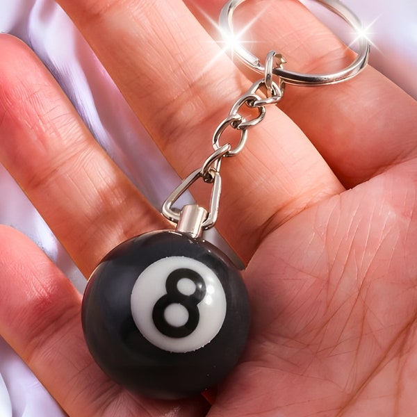 Vintage Style 8 Ball Keychain, Mini Billiards Ball Keyring, Unique Gift for Him or Her