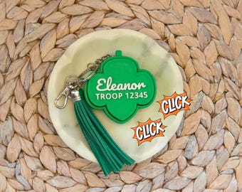 Llavero Scout Fidget - Grande: Nombre personalizado o número de tropa / Llavero personalizado al por mayor