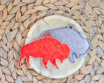 Geometric Bison Christmas Ornament | Buffalo Holiday Decor in Red or Silver