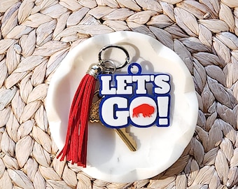 Llavero de Buffalo Football: llavero o dije para bolso Let's Go Buffalo con borla roja opcional