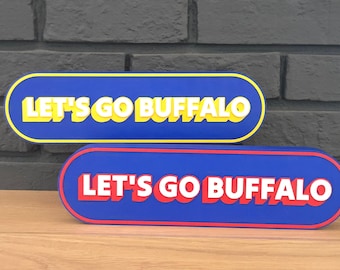 Letrero decorativo "Let's Go Buffalo" - Rojo o amarillo para aficionados al fútbol americano y al hockey.
