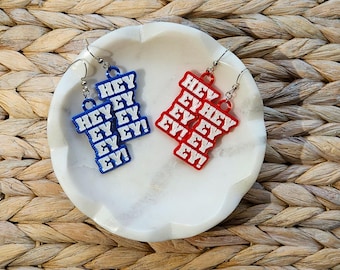 Pendientes de fútbol americano de búfalo: pendientes Hey-Ey-Ey-Ey en rojo o azul