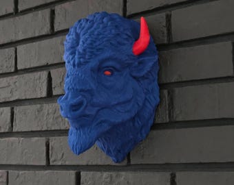 Wall Mounted Bison Head: Two Tone Buffalo Football or Hockey Decor