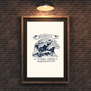 Cartel de tatuaje de onda vintage - Arte de descarga digital, diseño nostálgico, arte de pared de estilo retro náutico para todos los tamaños