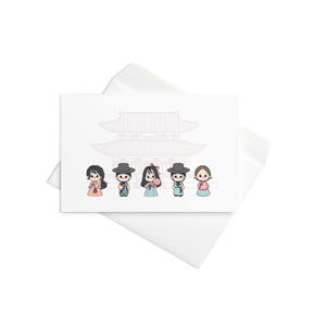 Entzückende koreanische Charaktere in Hanbok Geburtstagskarte