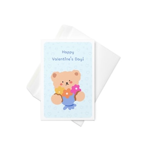 Carte coréenne Saint-Valentin adorable bouquet ours