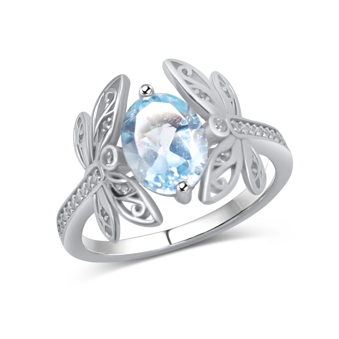 Navi Oval Sky Blue Topaz Ring, 925 Sterling Silver Fairy Jewelry ...