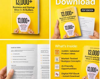 13000+ überprüfte Geschäftsideen Digitales E-Book für Start-Ups, KI-Gründer und Unternehmer