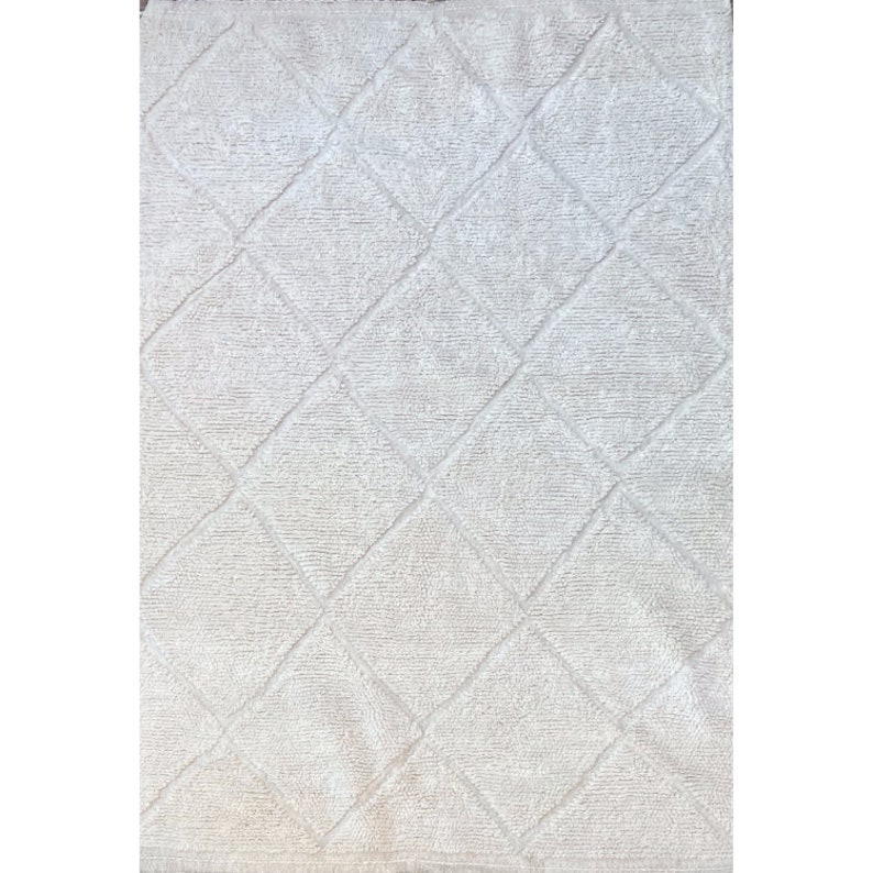 Tapis Berbère en Laine Naturelle Blanche Tissé à la Main 'Serenity' Design Losange Subtil Tailles Multiples 8'x10,'9'x12', 3'x5',10'x12'ft image 2