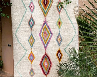Handwoven Berber Area Rug -Natural Wool- Authentic & Ethnic- Colorful Diamonds (Large and Small Sizes)