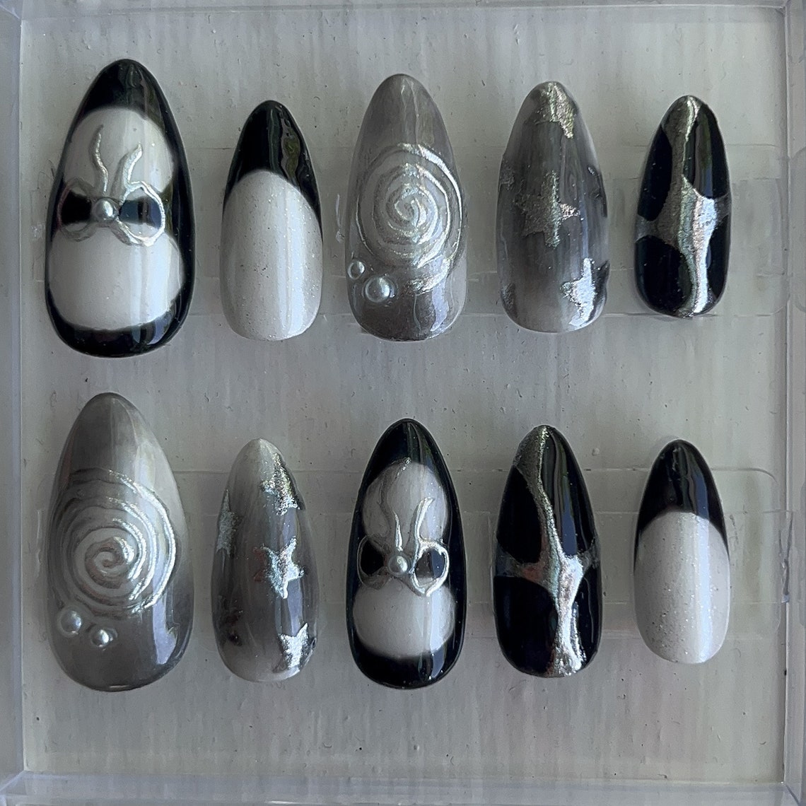 Acubi Inspired Custom-sized, Hand-painted Press-on Nails With Isolated ...