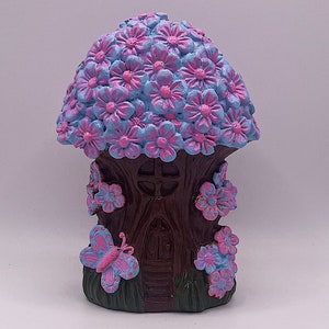 Maison de jardin féerique, jardin de fées, miniatures, jardin, fée, résine, peinte à la main, fabriquée à la main, maison de fleurs de fée, rose, bleu, mini maison