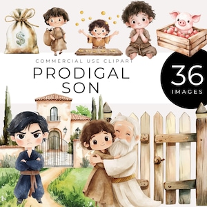 Prodigal Son Clipart, Instant Download, Christian Watercolor Bible Story, Parable of Lost Son, Religious Digital Art, Sunday School Graphics